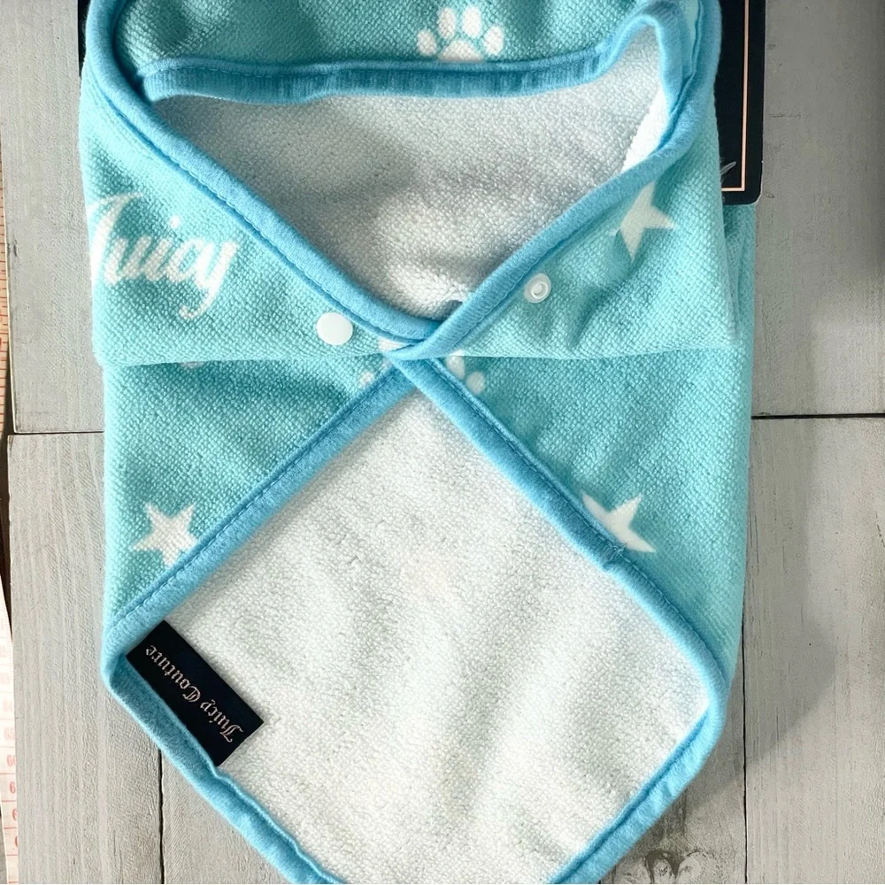 JUICY COUTURE Paws & Stars Microfiber Hooded Pet Towel Bath Blanket NWT